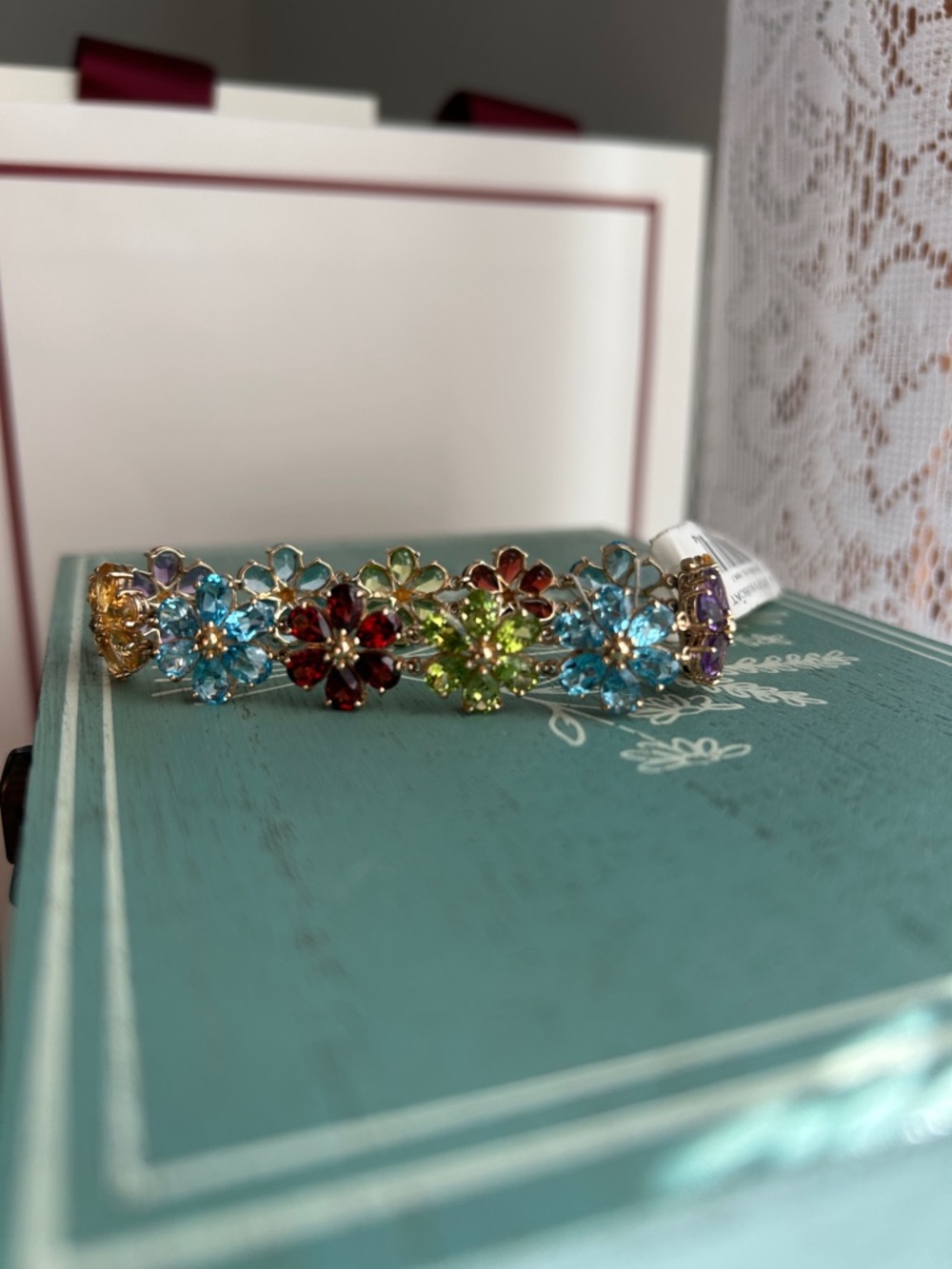 10k Yellow Gold Gemstone Flower Bracelet